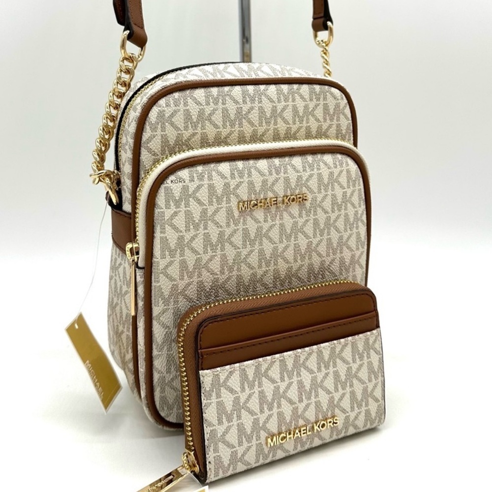 Michael Kors Medium NS Chain Xbody Bag & Jet Set Travel MD ZA Card Case Wallet
